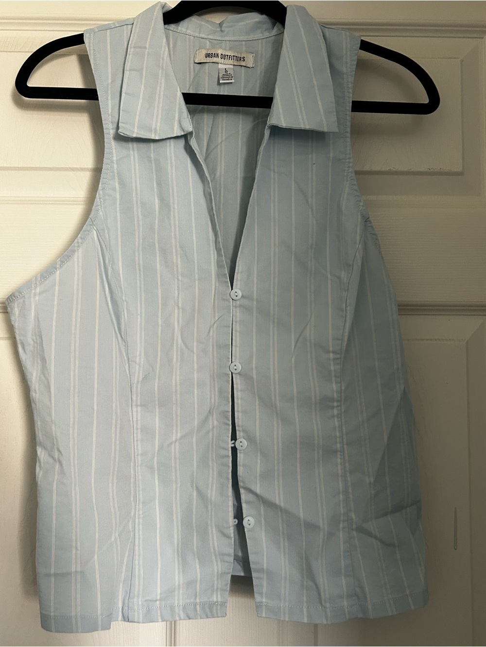 Urban Outfitters Pale Blue & White Striped Sleeveless Button-Up